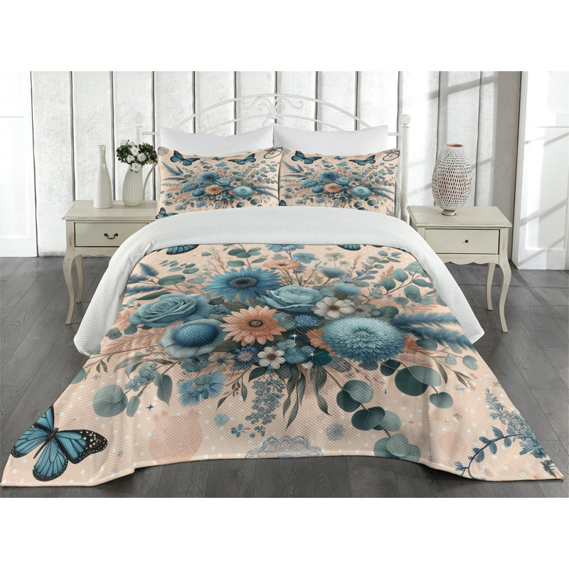 Polyester Floral Coverlet, King Coverlet + 2 Standard Shams