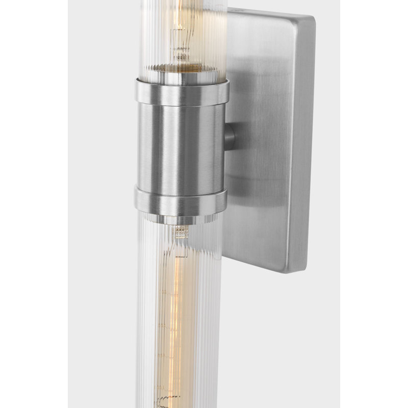 Keaton Two Light Vanity, Clear Fluted, Brushed Nickel, 30" H x 5" W x 3.63" D