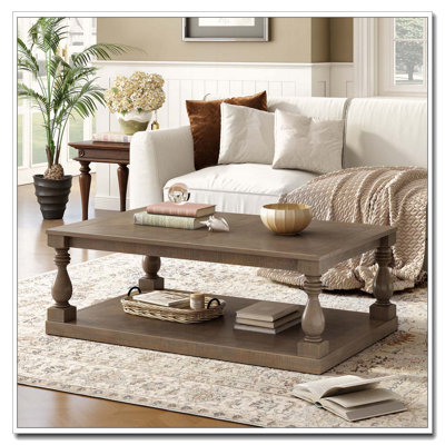 Vintage Coffee Table with Vase Column Legs & Pine Veneer