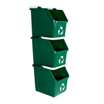 Sturdy Essentials 6 Gallon Stackable Recycling Bins For Homes, Garages, Offices Made Of 100% Recycled Plastic - (green, 20 Pack)