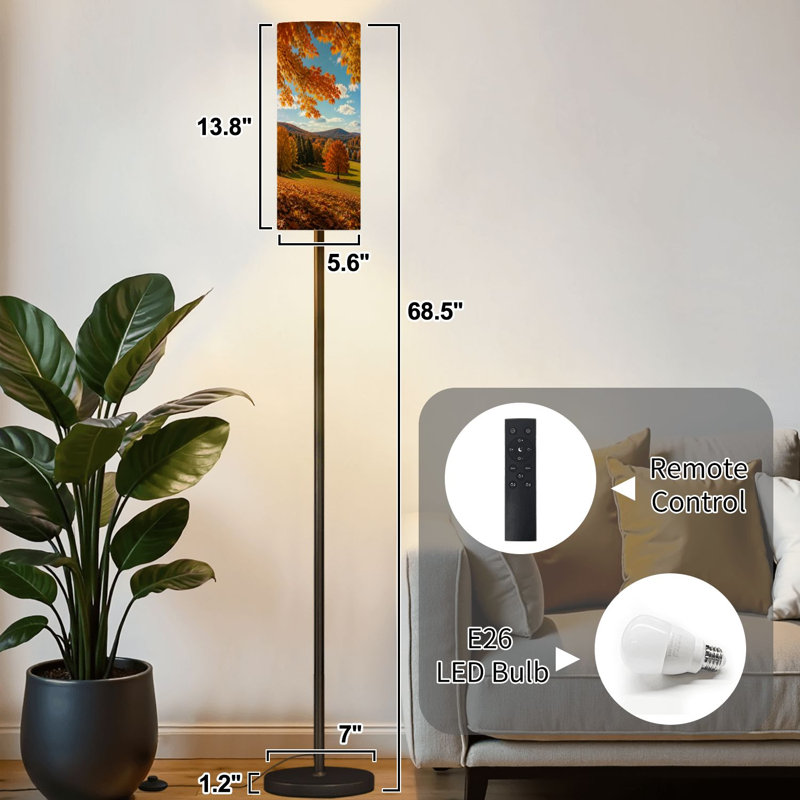 Lampe sur pied ensoleillée d'automne campagne moderne à intensité variable avec télécommande interrupteur au pied ampoule abat-jour grand poteau d'angle pour salon chambre bureau