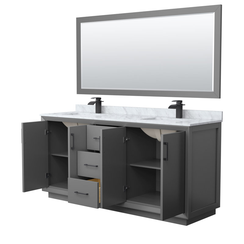 Ensemble de meuble-lavabo double 72 po avec miroir Stara, Gris foncé, Noir, noir, noir, noir
