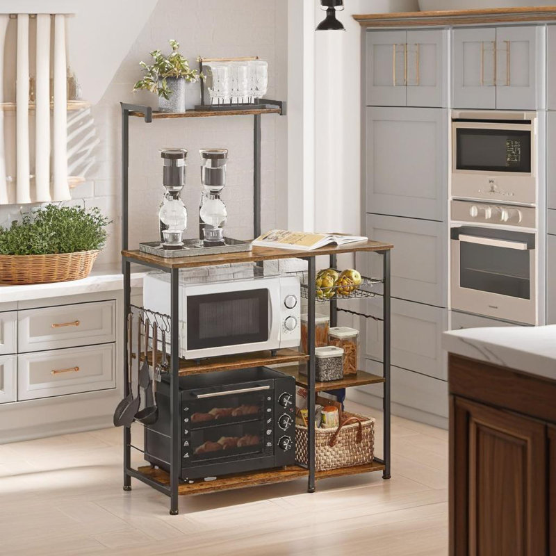 Angelicque Industrial 4 Tier Kitchen Baker's Rack With Shelves and Hooks