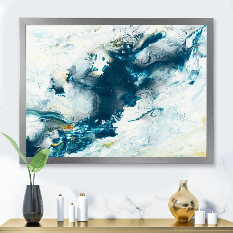 Bleu abstrait créatif liquide - peinture sur toile, Cadre photo argenté, H 12 po x l 20 po