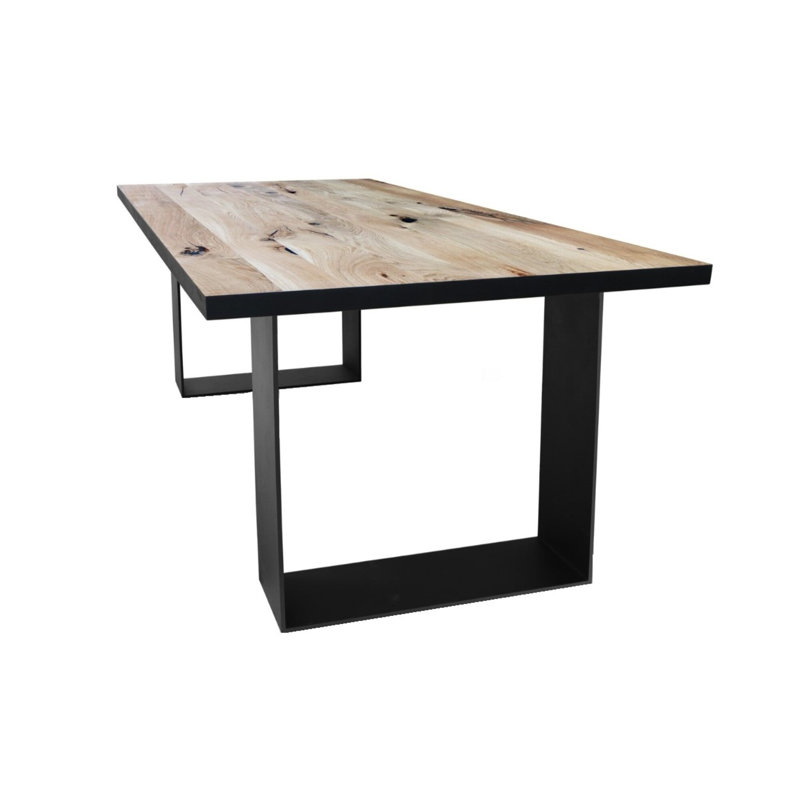 Oak Solid Wood Top Metal Base Dining Table, 75cm H x 240cm W x 100cm D, Natural/Black
