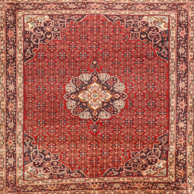 Tapis floral traditionnel rouge / noir, Rond 4 pi
