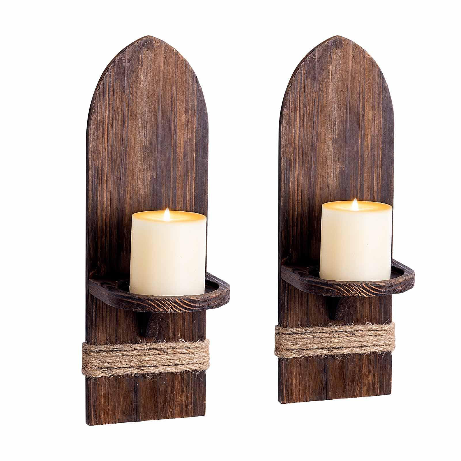 Millwood Pines Rustic Wall Sconce Candle Holder (Set Of 2) Farmhouse Wall Mounted Wooden Candle ...