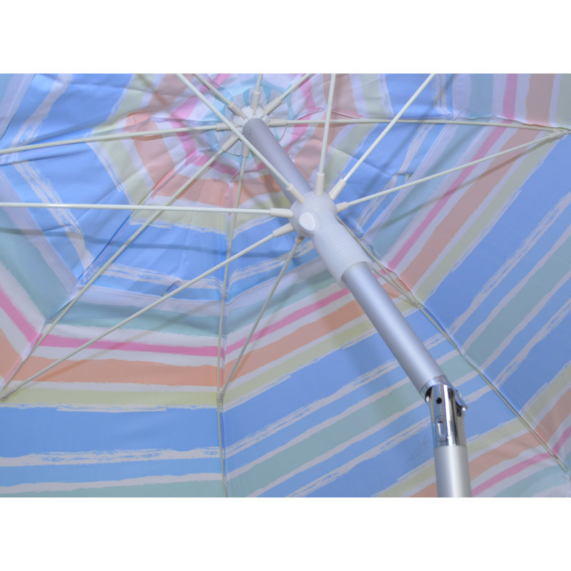 7 ft Colorful Striped Octagon Beach Umbrella with Manual Lift