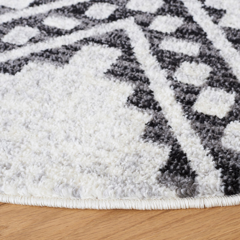 Burch Geometric Ivory/Black Area Rug, Rectangle 6'7" x 8'7"