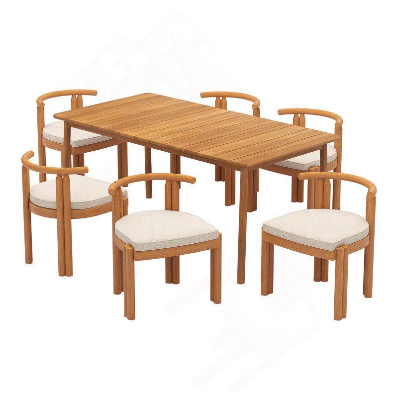 Ensemble de salle à manger 7 pièces, 1 table de salle à manger et 6 chaises de salle à manger sans accoudoirs pour l'extérieur