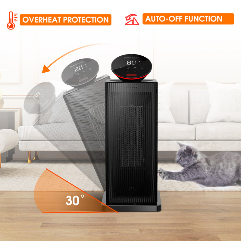 Kloudic 1500 Watt 0.9 Btu Electric High Efficiency Space Heater With Adjustable Thermostat , Remote Included