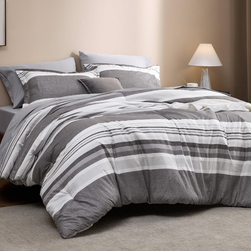 Bedsure Striped Bed In A Bag Comforter Set, Full Comforter + 6 Additional Pieces