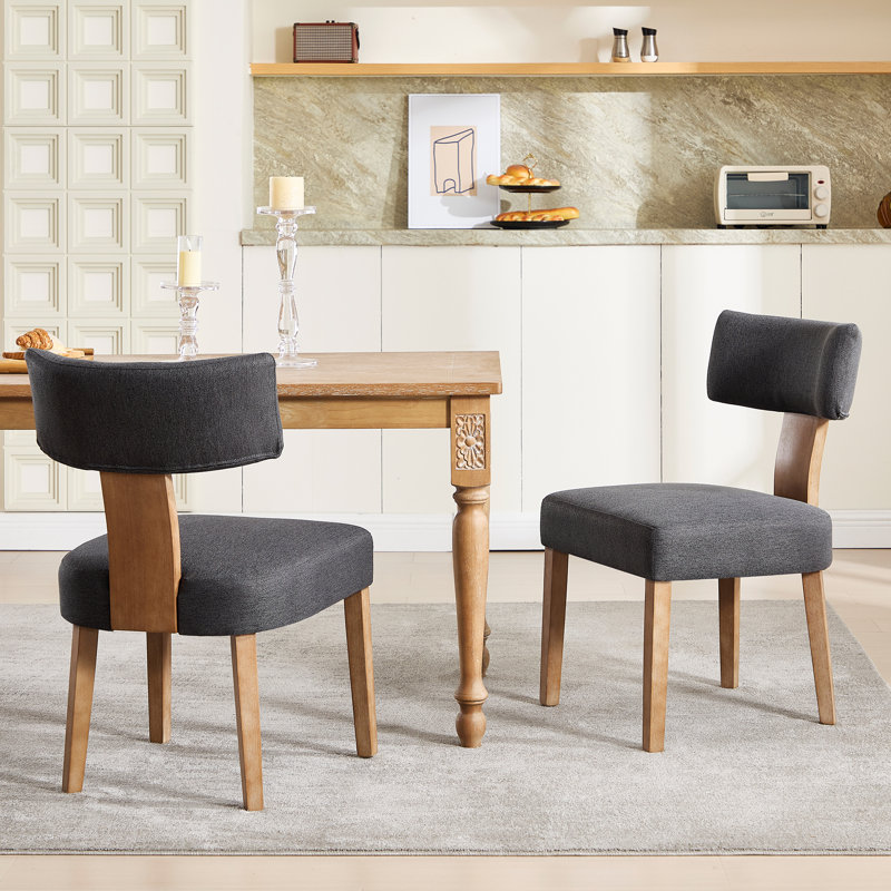 Linen Upholstered Dining Chairs With Wooden Frame For Dining Room , Dark Grey