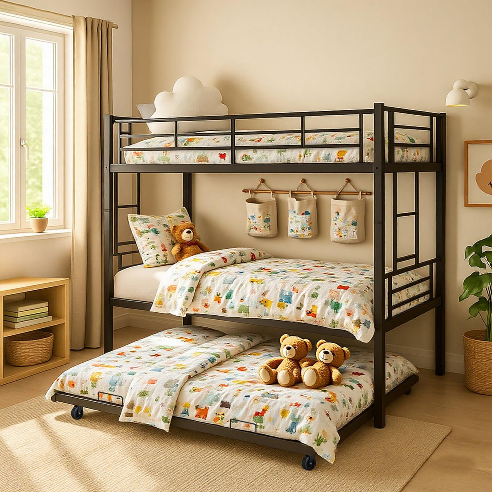17 Stories Twin Over Twin Triple Bunk Beds With Trundle, Metal Bunkbeds
