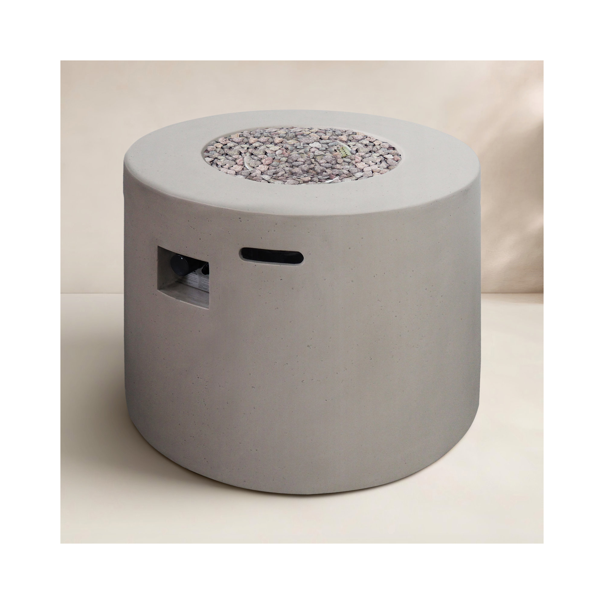 Caelan Round Fire Pit Table, Light Gray