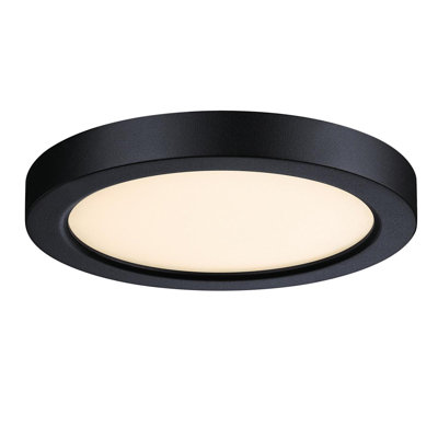 7 Inch 17 Watt Dimmable LED Indoor/Outdoor Flush Mount Fixture with Color Temperature Selection, Black Finish, Frosted Polycarbonate Shade