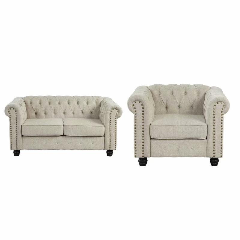Ensemble de salon 2 pièces Trapeza, Velours beige