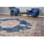 Tapis turc rétro bleu et beige avec un élégant motif en médaillon qui ajoute une touche unique à votre décor