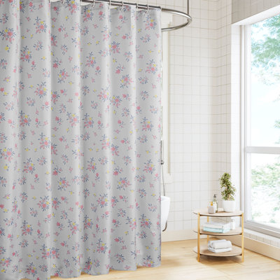 Ensemble de rideau de douche imprimé en tissu texturé Slub avec 12 crochets de douche en plastique