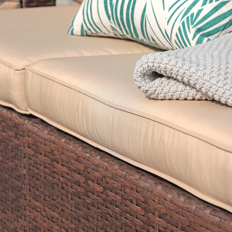 Canapé de patio d'extérieur en osier avec coussins de 25,6 po Sabna, Beige