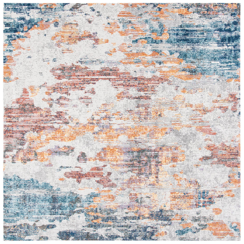Wafrt Performance Abstract Rug, Square 6'3"