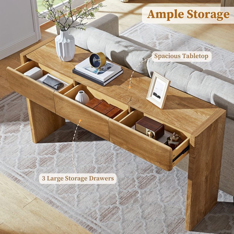 63'' Farmhouse Console Table, Entryway Table, Narrow Console Sofa Table With 3 Top Drawers, Light Knotty Oak