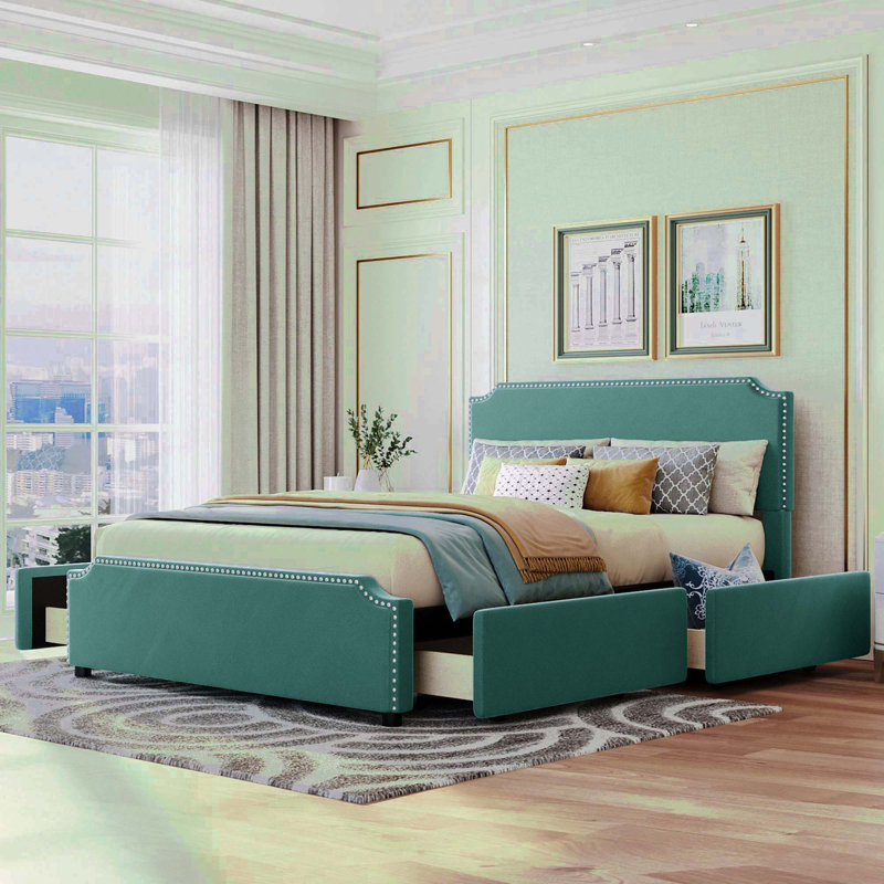 Upholstered Platform Storage Bed, Green