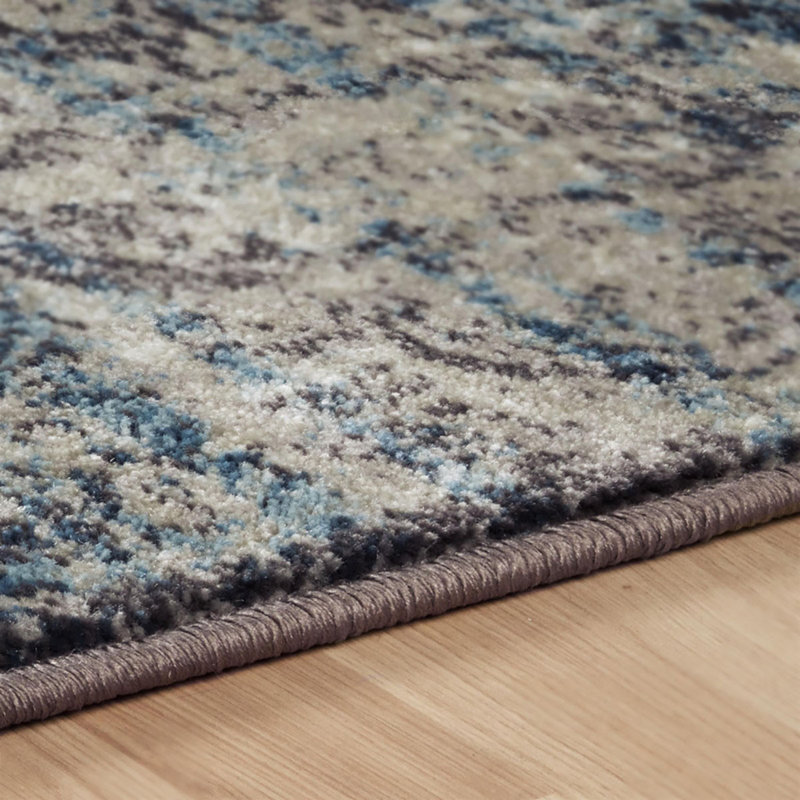 Tapis oriental tissé à la machine Fleurine en gris / bleu / ivoire, Rectangle 4 pi x 6 pi