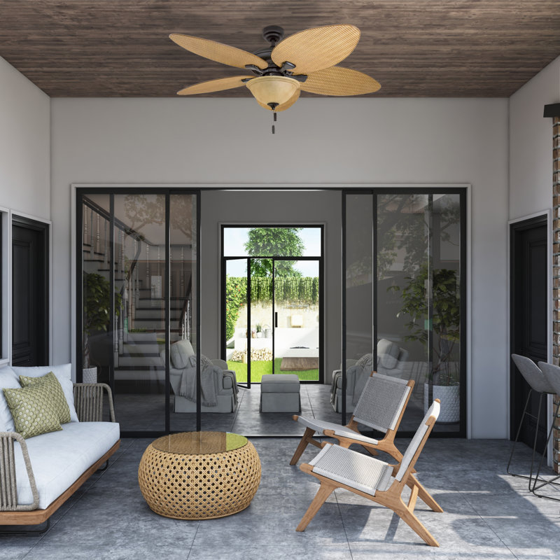 52" Palm Valley Tropical 5 Blade LED Ceiling Fan, Bronze