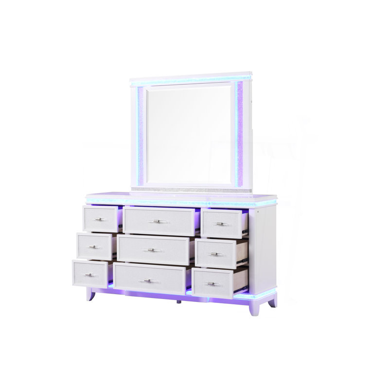 Ensemble de chambre avec grand lit 5 pièces en blanc laiteux, Grand lit