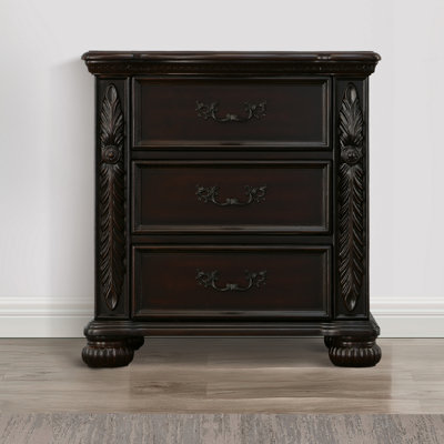 Corkermain 30 Inch Traditional Nightstand, 3 Drawers, Ornate Wood Scrollwork, Brown -  Astoria Grand, 8CC94D788A63457BB64722A73133D868