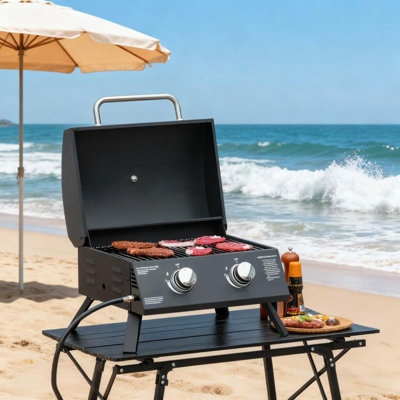 21.75" Portable Grill With 2 Burners Camping  Charcoal BBQ