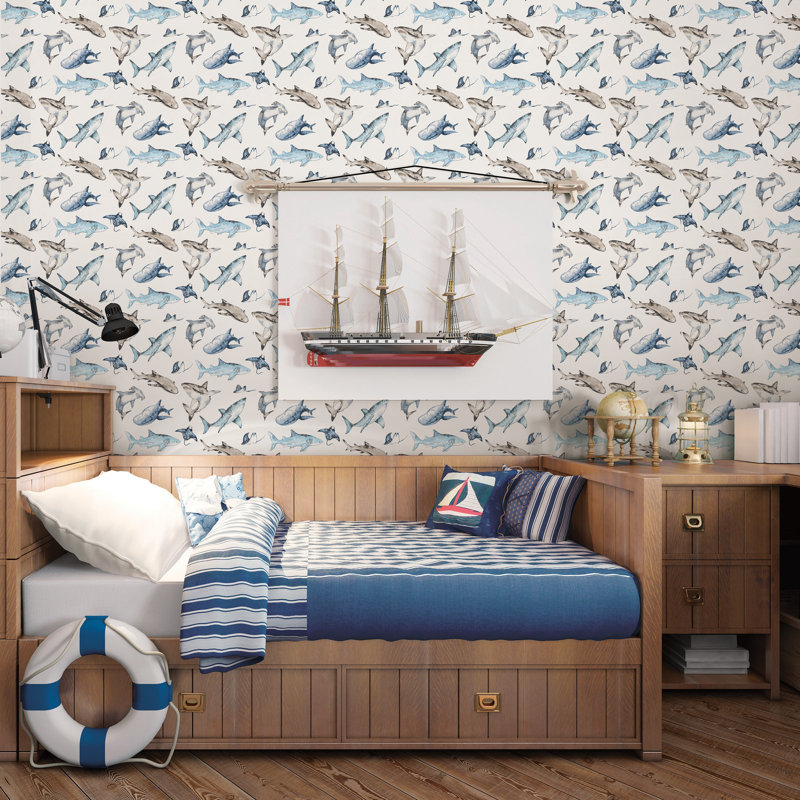 Kids and Teens Collection Sharks Wallpaper Roll, Blue
