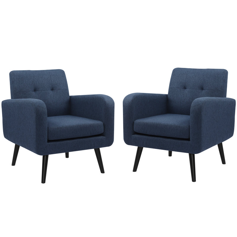 29.75" W Tufted Upholstered Accent Chair with Solid Wood Legs, Blue Polyester