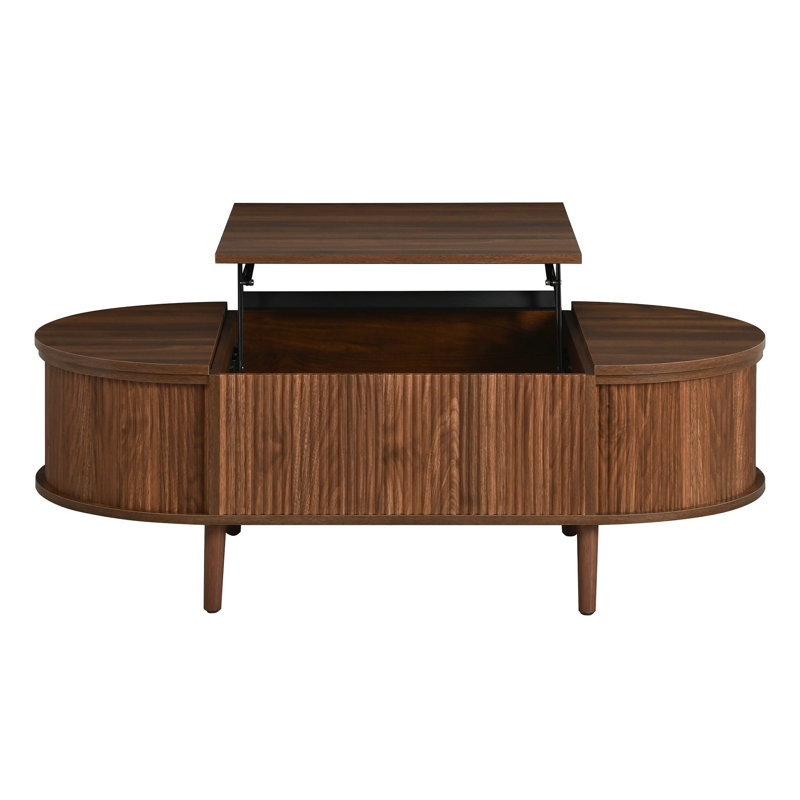 Table basse ovale moderne avec rangement caché 47,24 "Modern, Brun antique