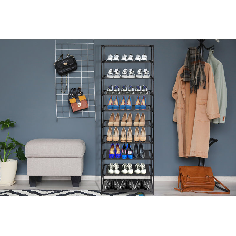 30 Pair Black Metal/Fabric Shoe Rack