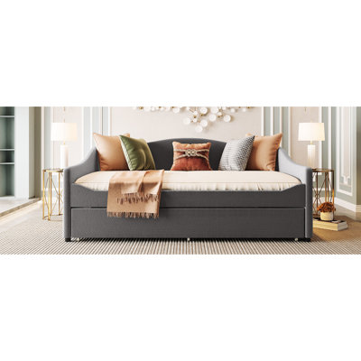 Full Size Daybed With Gray Fleece And Practical Trundle Solution For Small Apartments Upholstered Versatile Usage