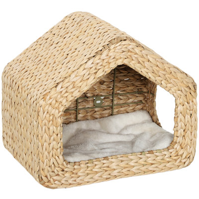 Maison de chat murale - peu encombrante, confort en ruppie naturelle, stable pour les chats de 12 lb, placement polyvalent, aire de jeu pour bricolage, coussin lavable, conception en forme de grotte avec deux entrées, assemblage requis