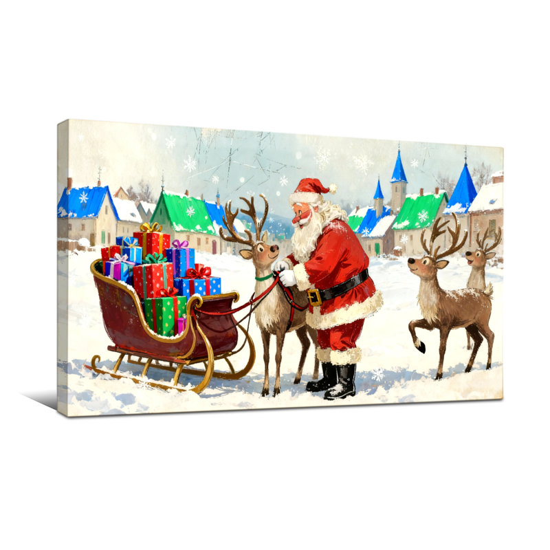 Père Noël de Noël avec renne et traîneau, H 16 po x l 32 po