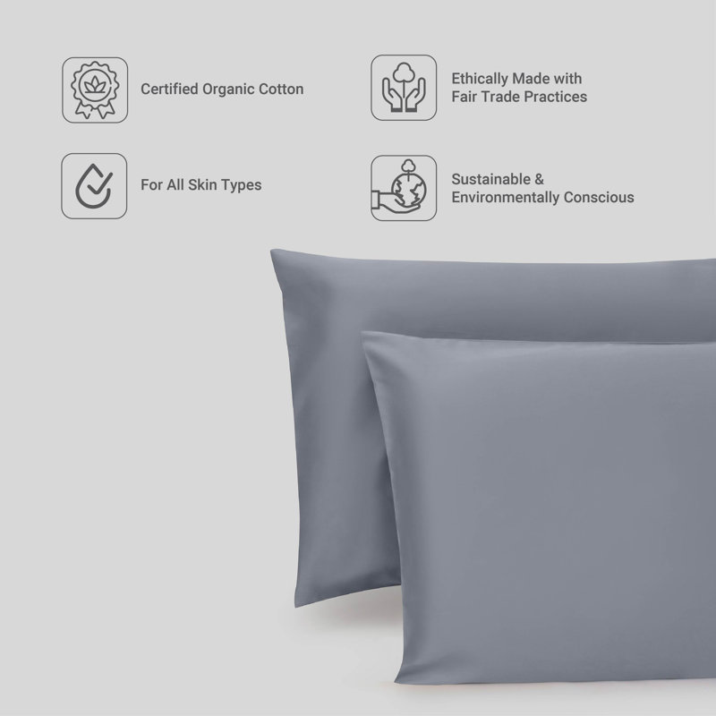 Percale 300 Thread Count Organic 100% Cotton Pillowcase, King, Light Gray