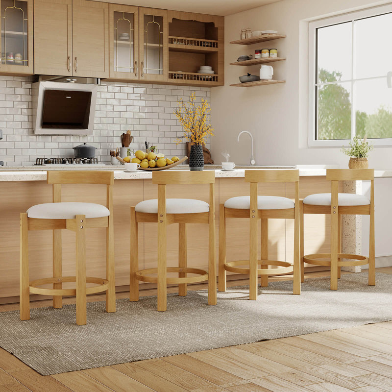 24” Counter Height Bar Stools Set of 4 with Backrests and Footrests for Dining Room, 4