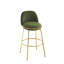 Ensemble de 4 tabourets de bar Rio Claro modernes et luxueux, recouverts de tissu vert, avec pieds en métal doré poli et repose-pieds circulaire.-306823288