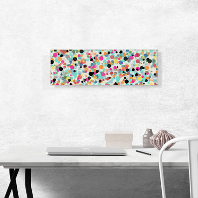 Rose, sarcelle, jaune, noir, taches, reproduction d'art sur toile panoramique