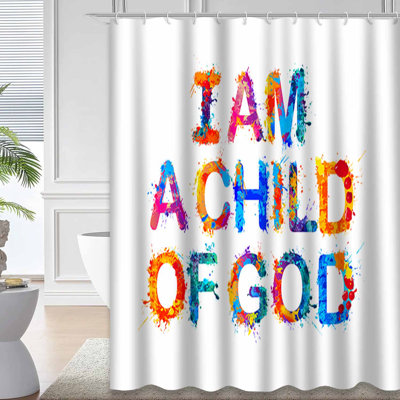 God Prayer Child Believe Letter Banner Shower Curtain with 12 Hooks