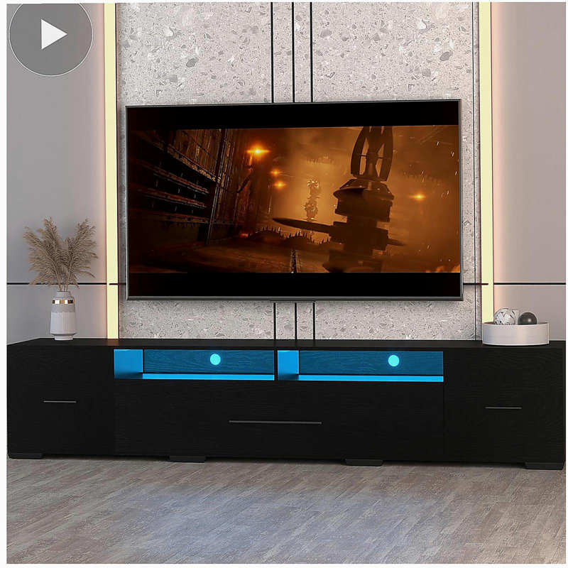 [Video] Storage, remote control, APP control long LED TV stand, full RGB color selection, 31 lighting change modes modern entertainment center, with power cord (black, suitable for 80 inches)