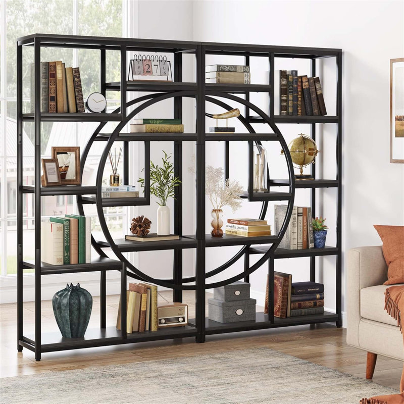 68.89 Height Industrial 5-Tier Rustic Corner Etagere Bookshelf With 9 Open Shelves For Living Room, Bedroom, And Home Office