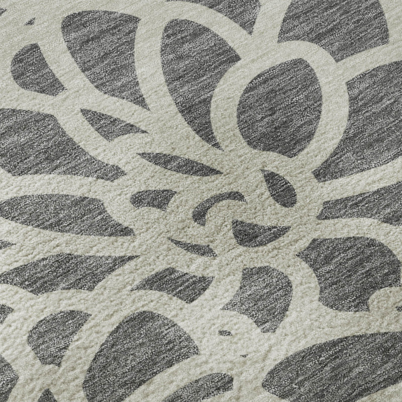 Premium Machine Washable Mayfield AMF2412 Floral Rug, Gray, 8' Round
