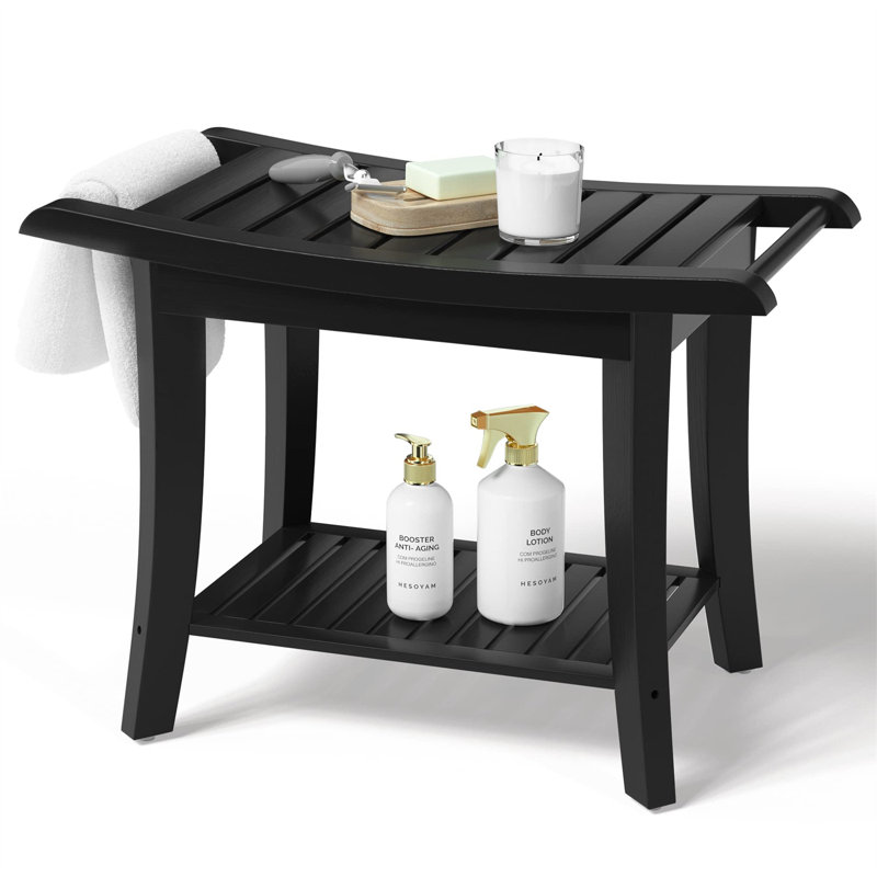 Banc de douche en bois l 24 po, Noir, H 18,5 po x l 24 po x P 13,4 po