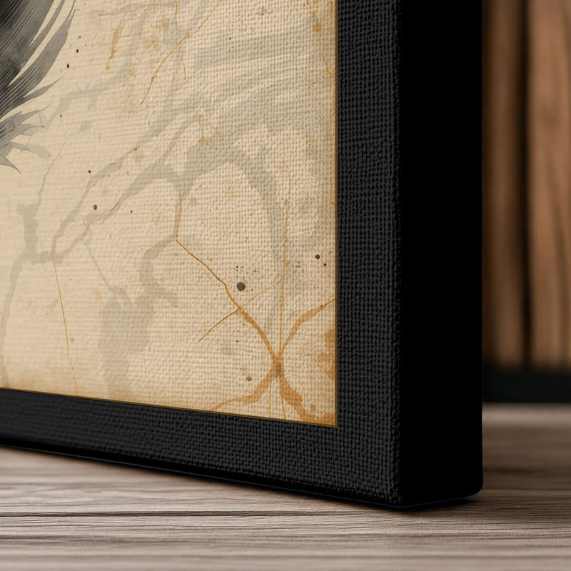 Feather on Aged Paper Japandi - Wrapped Canvas, Black Border, 24x16 - 61.0 x 40.6 cm