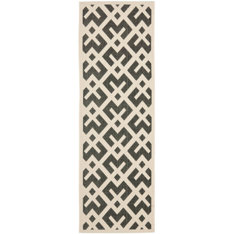 Arneshia Geometric Black/Beige Indoor/Outdoor Area Rug, Runner 2'3" x 6'7"